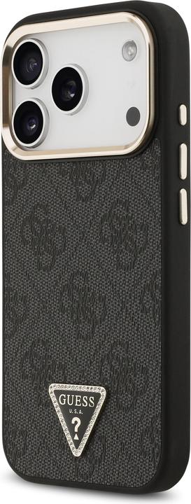 Actual product image Guess Case Magsafe 4G PU Leather Case With Triangle Logo And Gold Metal Camera Frame For iPhone 17 P (Apple iPhone 17 Pro)