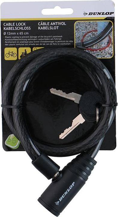 Dunlop - Spiral-Fahrradschloss mit Schlüssel 65 cm (schwarz)