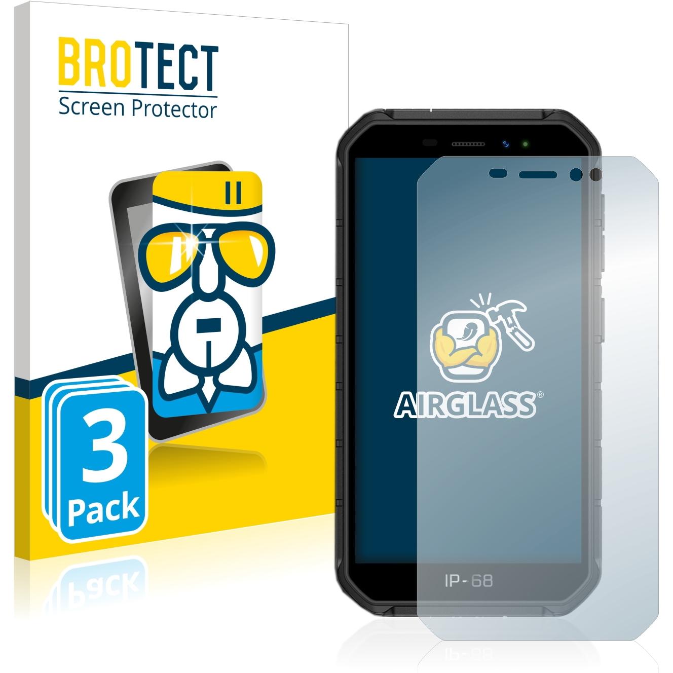 BROTECT AirGlass Panzerglasfolie (3 Stück, Ulefone Armor X7 Pro), Smartphone Schutzfolie, Transparent