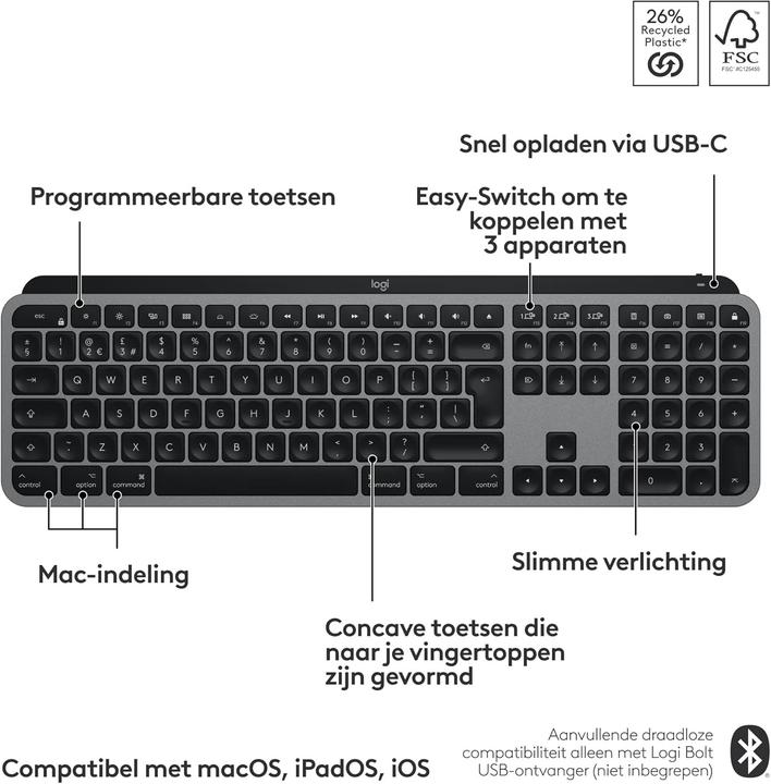 Actual product image Logitech Mx Keys S For Mac (Eng. Int., Wireless)