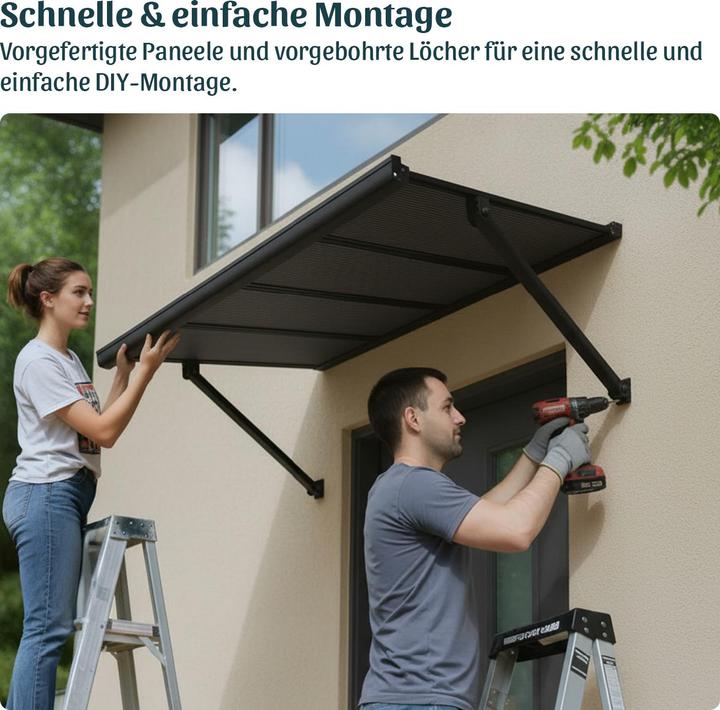 Actual product image Palram Canopia | Augustine 4.8ft Door Awning Black Structure / Opaque Grey Panels
