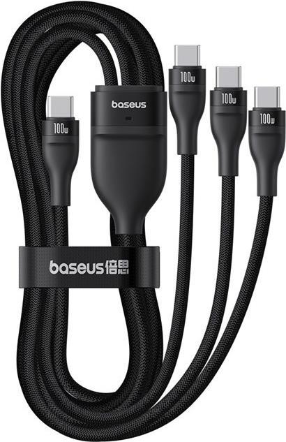 Actual product image Baseus Flash Series Typ C auf C+C+C Schnellladekabel 480 Mbps Schwarz (1.50 m, USB 3.0, 100 W)