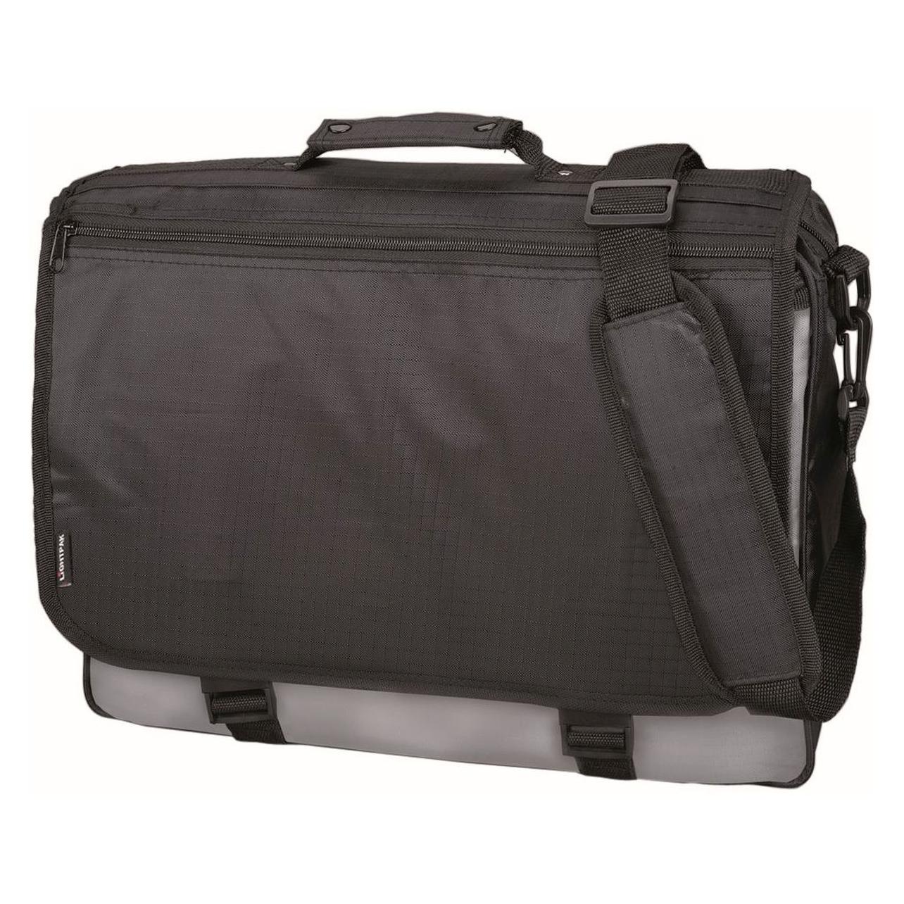 Lightpak, Tas, Schoudertas "Wave", Polyester, Zwart/grijs Schouderriem Met Afneembare Schouderbeschermer, Draaggri, Zwart, Grijs