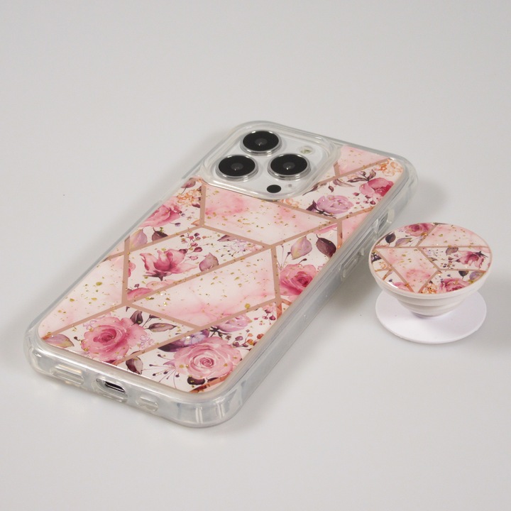 Actual product image PhoneLook Sleeve silicone gel geometric stripes with 3 tier finger holder s (Apple iPhone 13 Pro)