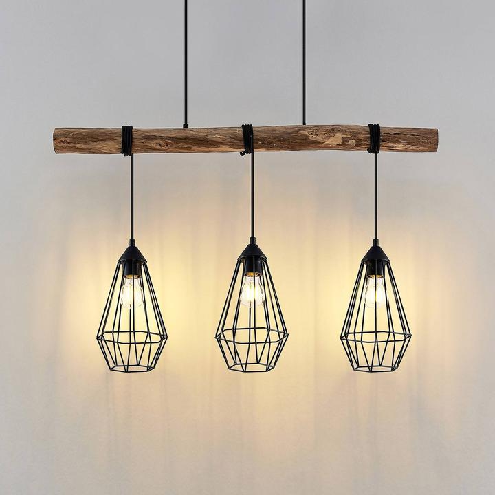 Produktbild Lindby Eldarion 3 Pendelleuchte Black/Wood (E27)