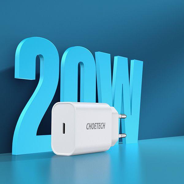 Produktbild Choetech 20W Typ C WandladegerÃ¤t WeiÃ EU Q5004 EU (20 W)