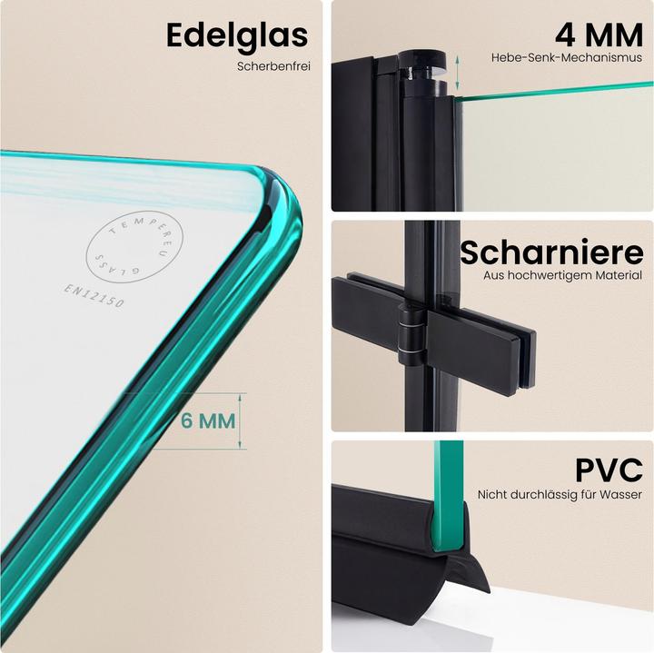 Produktbild Emke Duschwand für Badewanne 110x140cm Glas-Duschwand, 2-teilig Faltbar, Leicht zu Reinigen, Schwarz (110 cm, 110 cm, 140 cm)