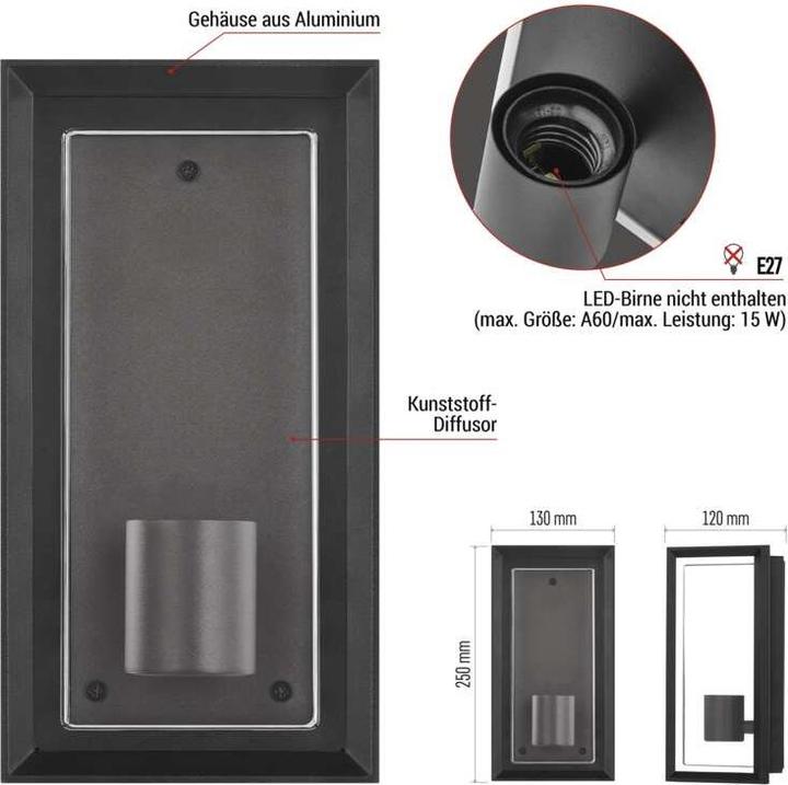 Image du produit Emos LED GARDEN LIGHT,E27,IP44,MAX 15W,WALL MOUNTED (E27, IP44)