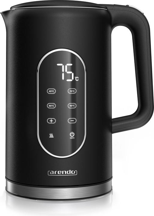 Produktbild Arendo Wasserkocher aus Edelstahl 1,7 L, Temperatureinstellung 40–100 °C mit Anzeige, Teekocher 2200 W (1.50 l)