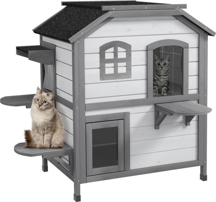 Immagine prodotto PawHut Katzenhaus Tannenholz Hellgrau+Weiss (Gatto)