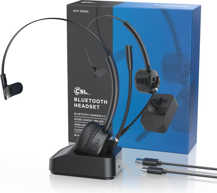 Produktbild CSL Wireless-Headset, Bluetooth Kopfhörer, Mikrofon, Ladestation, Noise Cancel, Multipoint, BT 5.3 (Kabellos, USB-A, Microsoft Teams, Skype, Zoom)