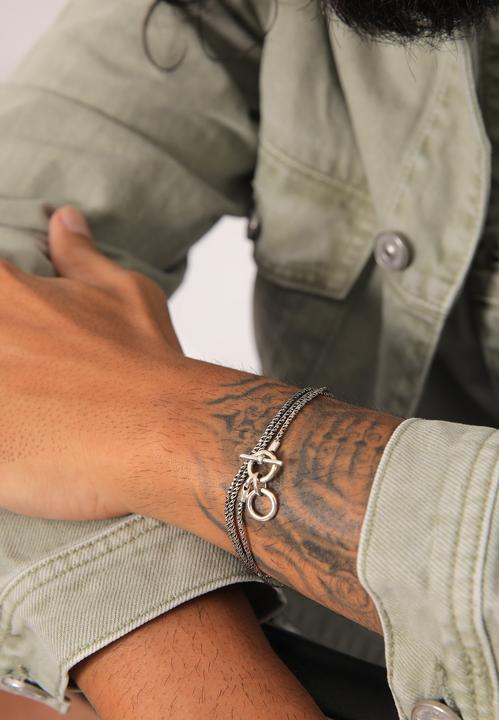 Actual product image Kuzzoi Bracelet Men Cord Necklace T-Bone Oxidised 925 Silver (19 cm, 925 sterling silver)