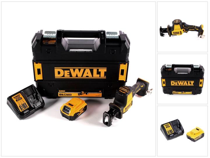 1x DeWalt DCS369 cordless reciprocating saw, 1x TSTAK case, 1x DeWalt 4.0Ah battery, 1x DeWalt charger