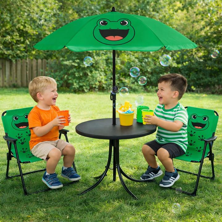 Produktbild Mojawo 4tlg Kinder Campingmöbel Set Frosch Campingstuhl Tisch Sonnenschirm