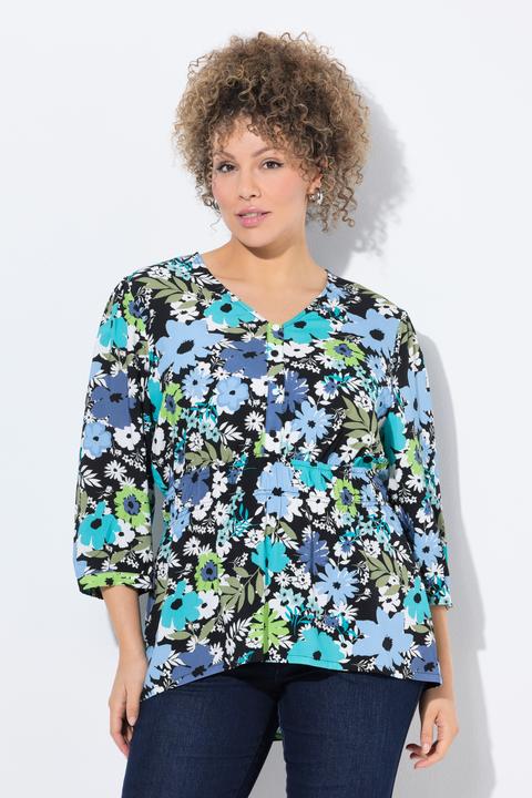 Image du produit Ulla Popken Blouse motif floral, décolleté en V et manches 3/4, coupe évasée (42, 44)