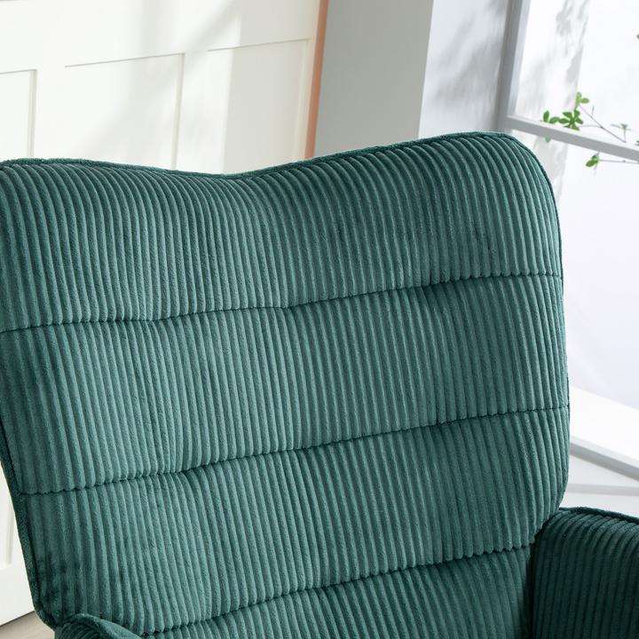 Image du produit Homcom Schaukelstuhl Kord (100% Polyester), Buchenholz, Stahl, Schaumstoff Dunkelgrün