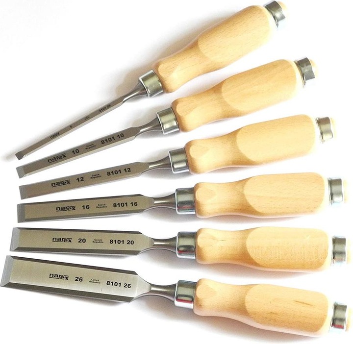 Image du produit Narex Set de ciseaux à bois avec manches en bois dans un coffret en bois, 6 pièces (26 mm)