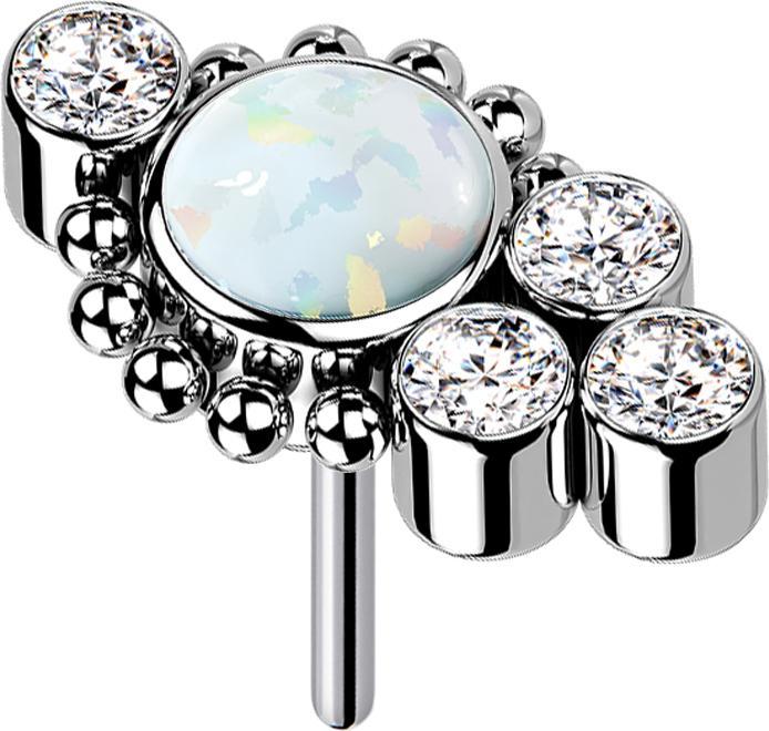 Actual product image Star Piercing Threadless silver beads four crystals silver opal white (Titanium, Surgical steel 316L, without brass)