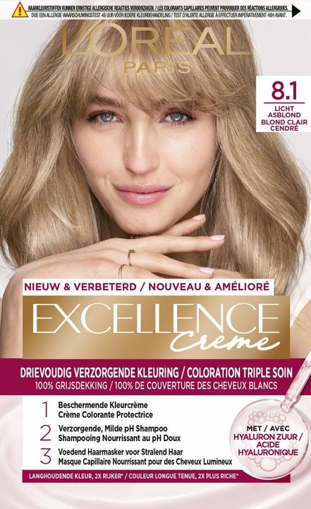 Image du produit L'Oréal Paris Excellence Cream 8.1 Light Ash Blonde Hair Dye (8,1 Blond cendré clair)