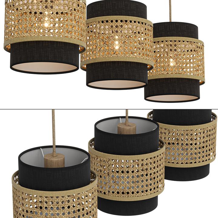 Actual product image Vicco 3-piece pendant light Morten, Rattan/black, 70 x 120 cm (E27)