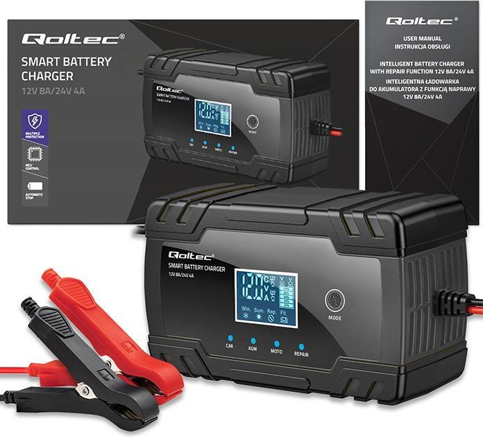 Produktbild Qoltec Mikroprozessor-Ladegerät 12V 8A 24V 4A LCD (12V, 24V, 8 A)