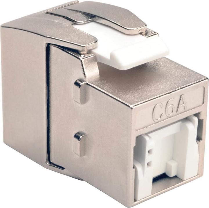 Produktbild Eaton TRIPPLITE Toolless Shielded Cat6a Keystone Jack PoE/PoE+ Compliant Shuttered - Silver TAA (Keystone Modul)