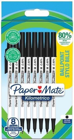 Paper Mate Biros Kilometrico Reycled M nero in blister da 8 pezzi (Nero, 8 x)