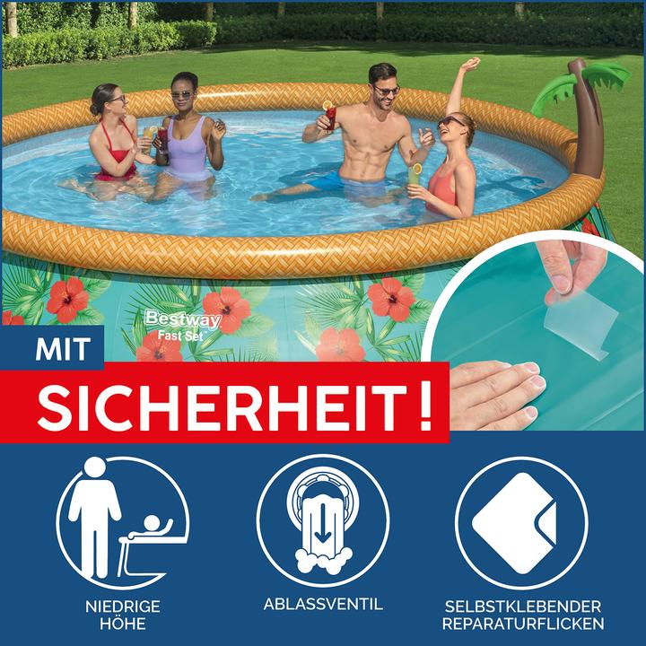 Produktbild Bestway - Fast Set - Opblaasbaar zwembad inclusief filterpomp - 457x84 cm - Paradijsprint - Rond (457 x 84 cm)