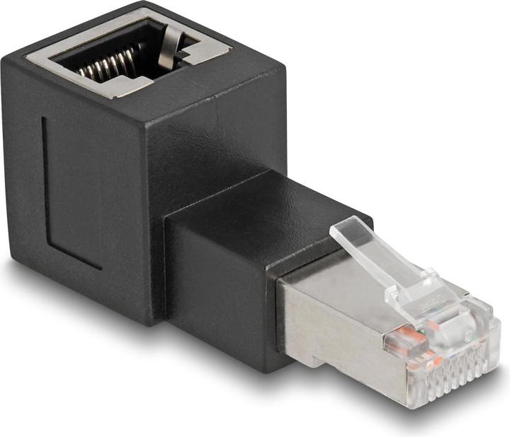 Actual product image Delock RJ45 male to RJ45 female adapter Cat.6A 90° angled upwards (RJ45, RJ45 (1x))