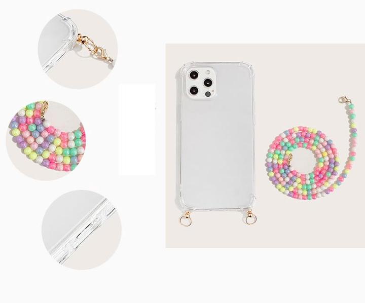 Produktbild PhoneLook Hülle Gummi transparent mit weisser integrierter Perlenkette (Apple iPhone 14 Pro)