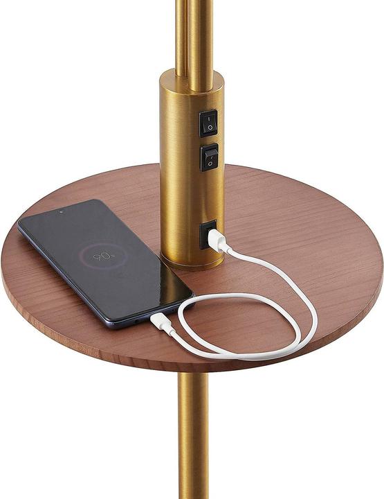 Immagine prodotto Lindby Lampada da terra Aovan con mensola e USB, bronzo (E27)