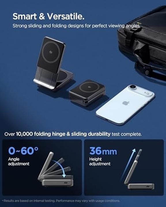 Actual product image Spigen Essential Ef302moq Qi2.2 2in1 Magnetic Magsafe Wireless Charger Black (25 W)