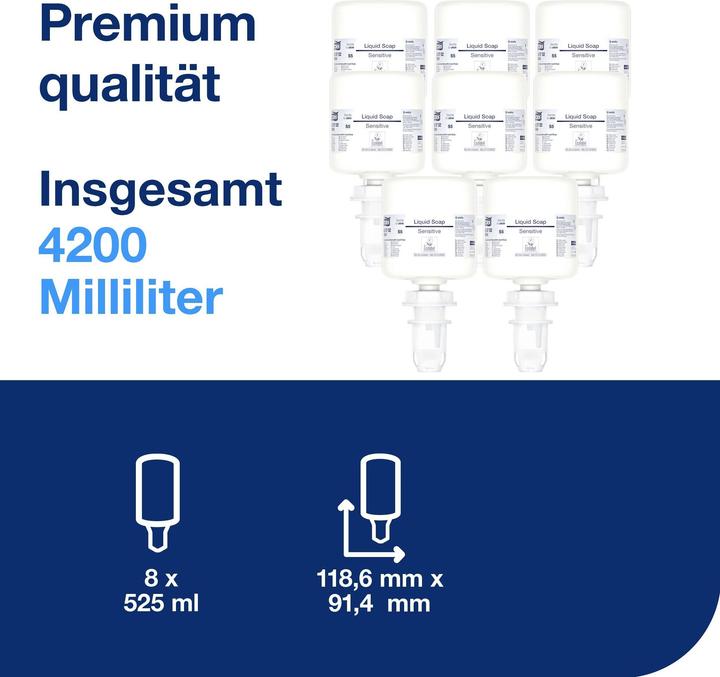 Productafbeelding Tork Mini Vloeibare Handzeep voor de gevoelige huid S5 Allergievriendelijk 8 x 525 ml 425702 (Vloeibare zeep, 525 ml)