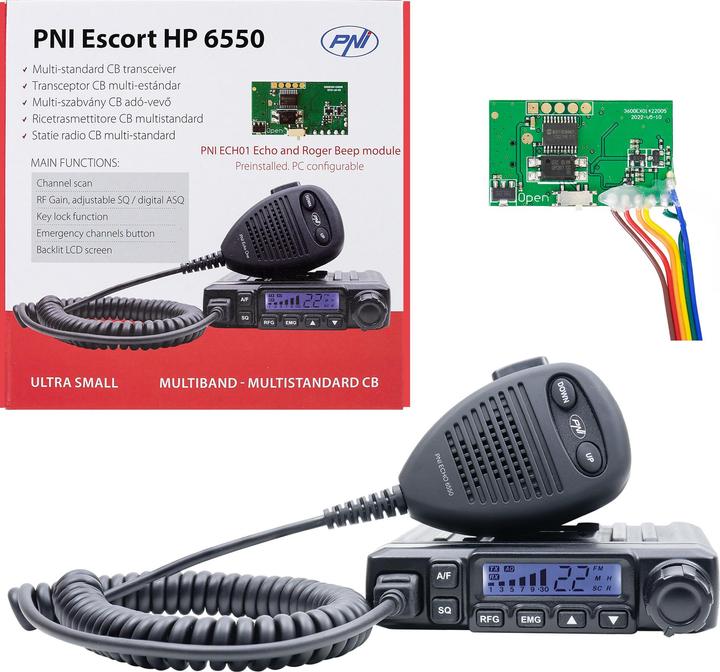 Actual product image PNI Escort HP 6550 CB radio with installed ECH01, multistandard, 4 W, AM-FM, 12 V, ASQ, m