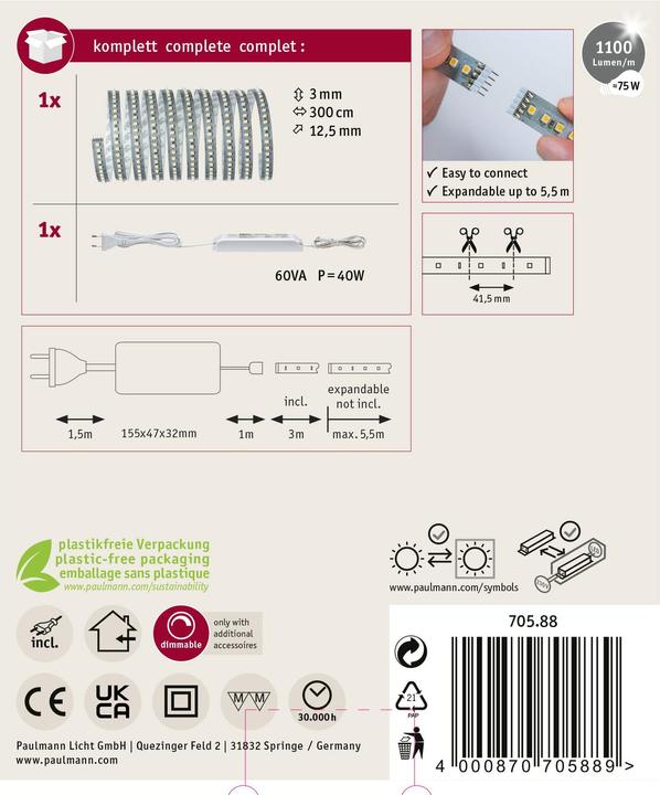 Immagine prodotto Paulmann Set di strisce MaxLED 1000 (Bianco caldo, 300 cm, Interno)