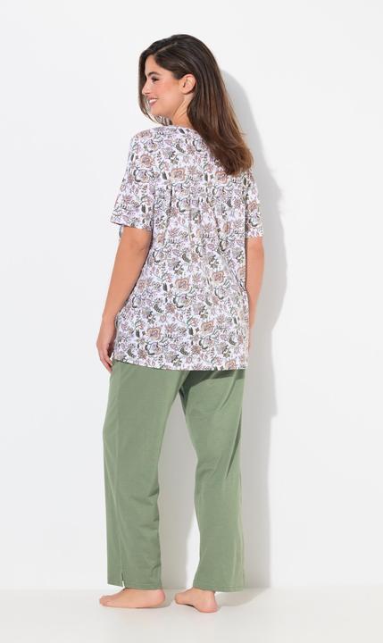 Produktbild Ulla Popken Pyjama, Blüten, V-Ausschnitt, Halbarm, Taschen (50, 52)