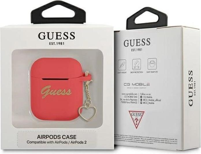 Productafbeelding Guess GUA2LSCHSR AirPods hoesje czerwony/rood Siliconen Bedel Hart Collectie (Hoofdtelefoon hoes)