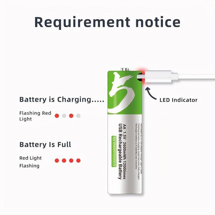 Produktbild PhoneLook Pack von 4 AA Lithium-Ionen-Batterien wiederaufladbar mit USB-C (Kabel inbegriffen) (4 Stk., AA)