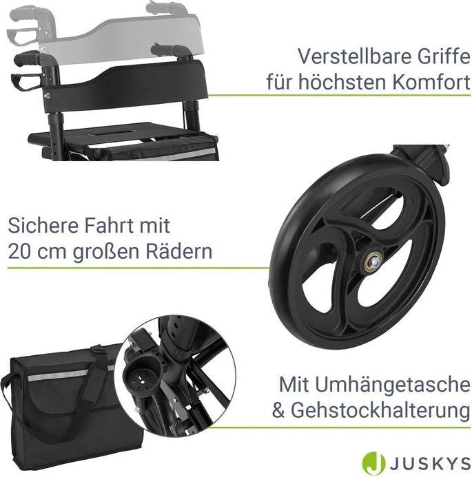 Immagine prodotto Juskys Rollator Vital con sedile e borsa per la spesa