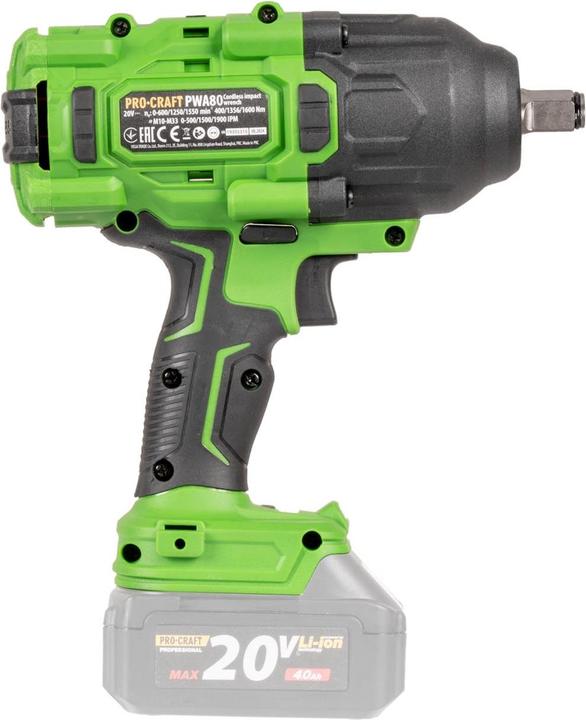 Produktbild Procraft PWA80bb Akku Schlagschrauber 20 V 1600 Nm 1/2" Brushless + 1x Akku 4,0 Ah + Ladegerät (Schlagschrauber)