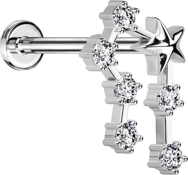 Produktbild Star Piercing Micro Labret Innengewinde silber Sternzeichen Krebs mit Kristallen (Messing, Chirurgenstahl 316L)