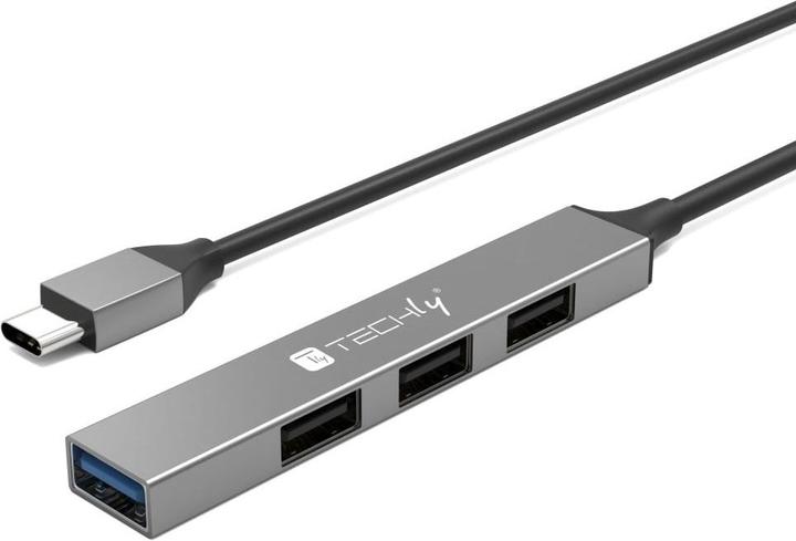 Actual product image Techly USB-C 3.2 Hub mit 4 schlanken USB-A-Ports aus Metall Hersteller: (IUSB32-HUB4C-3U2SLS) (USB-C, 4 ports)