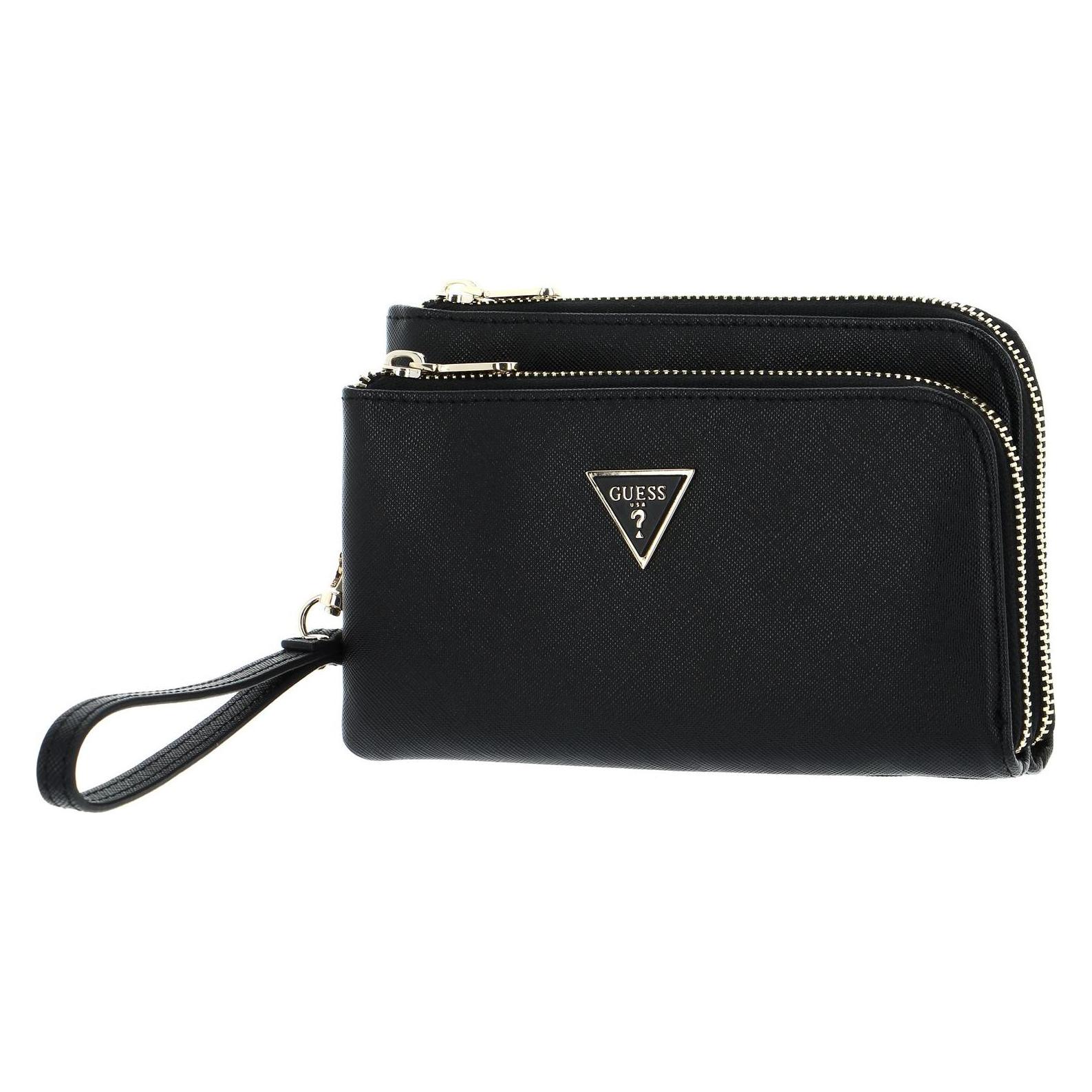 Guess, Damen, Handtasche, Double Flat Pouch, Schwarz