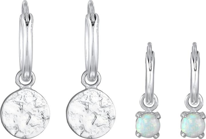 Produktbild Elli Ohrringe Creolen Plättchen Opal Edelstein 2er Set 925 Silber (Synthetischer Opal, 925er Sterling Silber)