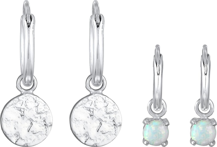 Immagine prodotto Elli Orecchini Creoles Plate Opal Gemstone Set di 2 Argento 925 (Sintetico Opale, Argento 925)
