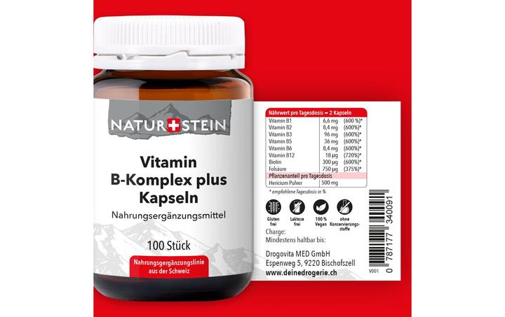 Nutritional values and ingredients Naturstein Vitamin B complex plus (100 Piece, Capsules, 148 g)