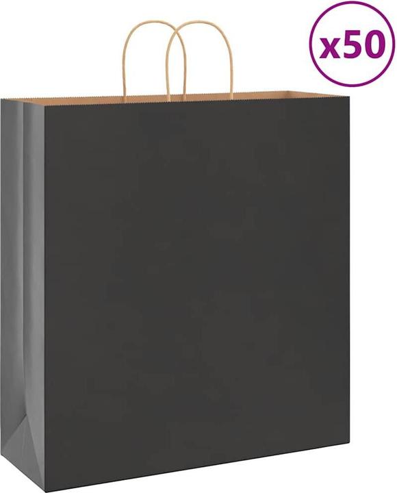 Produktbild VidaXL Kraftpapiertüten 50 Stk. mit Henkel Schwarz 45x17x48 cm Papiertüte (Geschenktüte, 50 x)