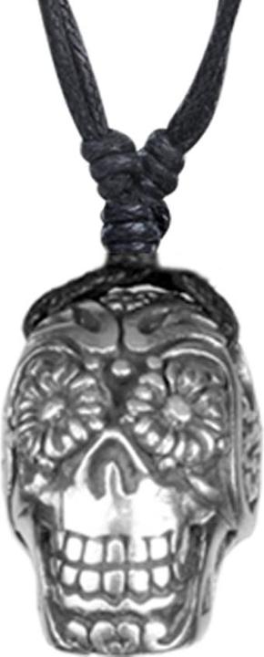 Immagine prodotto Star Piercing Collana nera con ciondolo in argento a forma di teschio con fiori (Ottone)