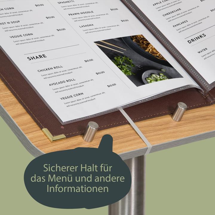 Actual product image Securit Menu stand, made of wood and stainless steel
