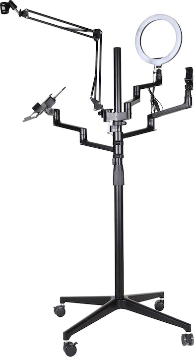 Produktbild Wiltec 4in1 Stativ rollbar Handyhalterung Ringlicht Streaming Setup Fotostativ (Kunststoff, Metall)